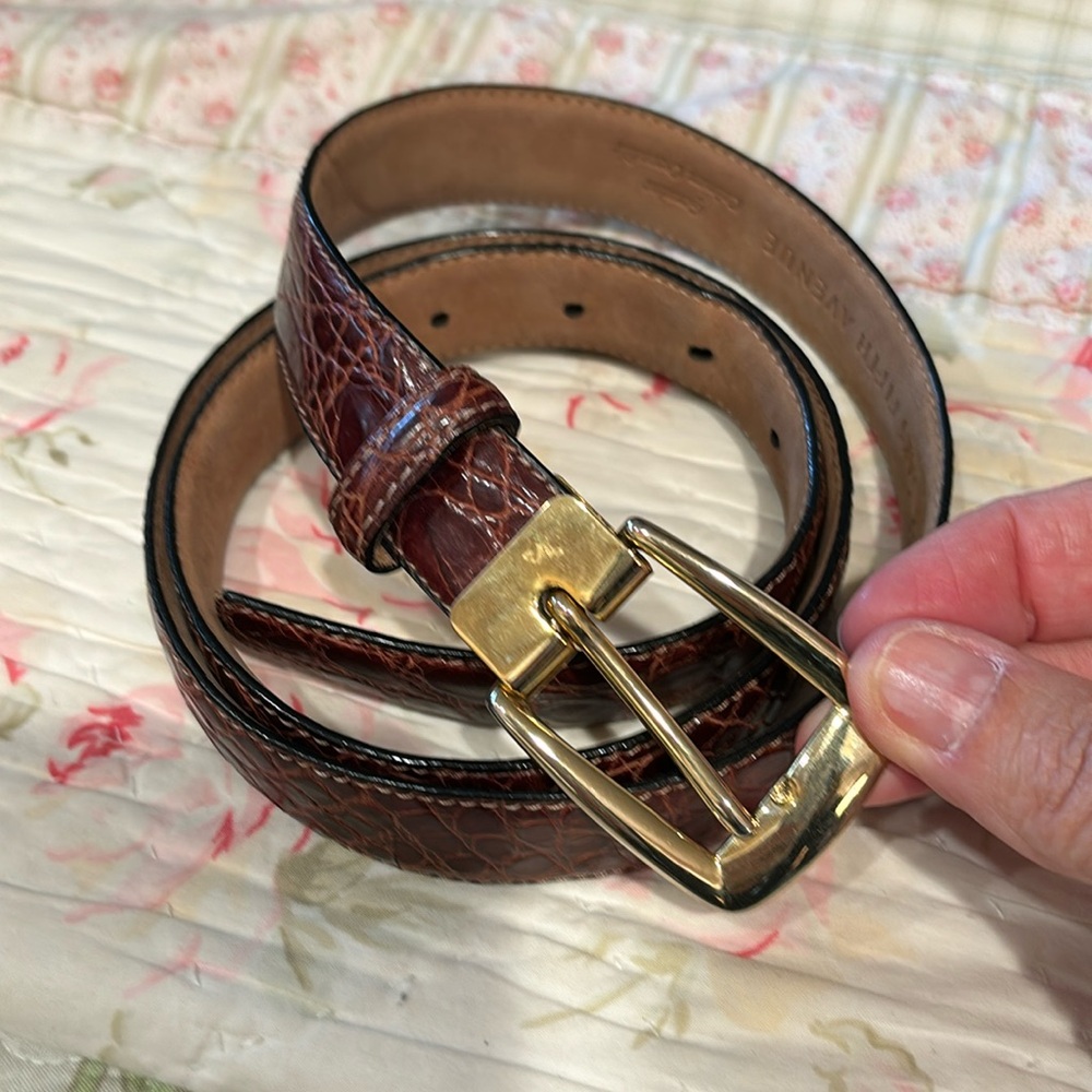 Sales fifth avenue genuine alligator belt dark brown